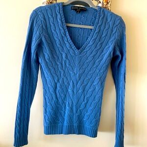 Women’s Ralph Lauren size S medium blue cable 100% cashmere sweater